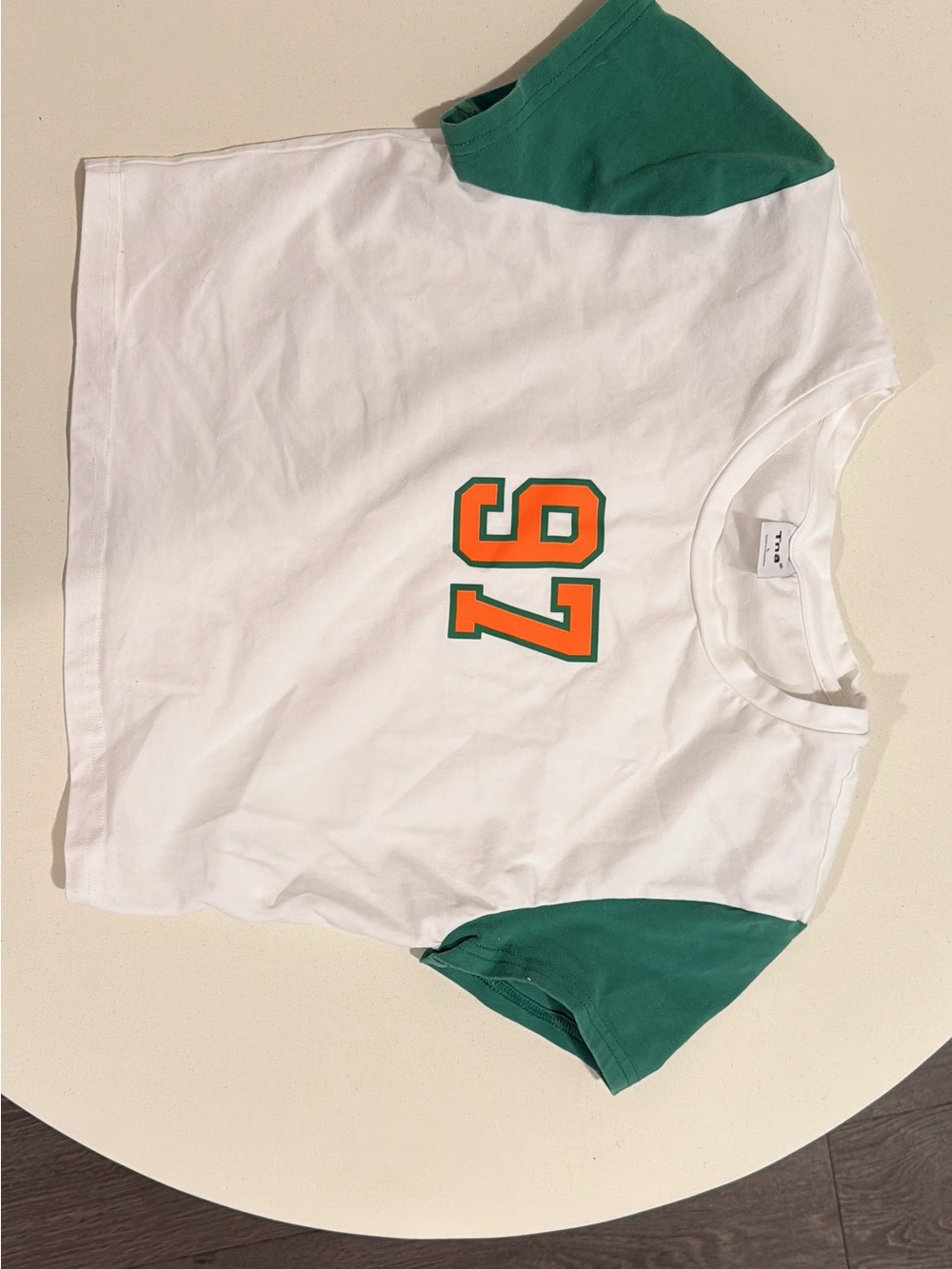 TNA White Tee with Green Raglan Sleeves and Orange '97' Graphic